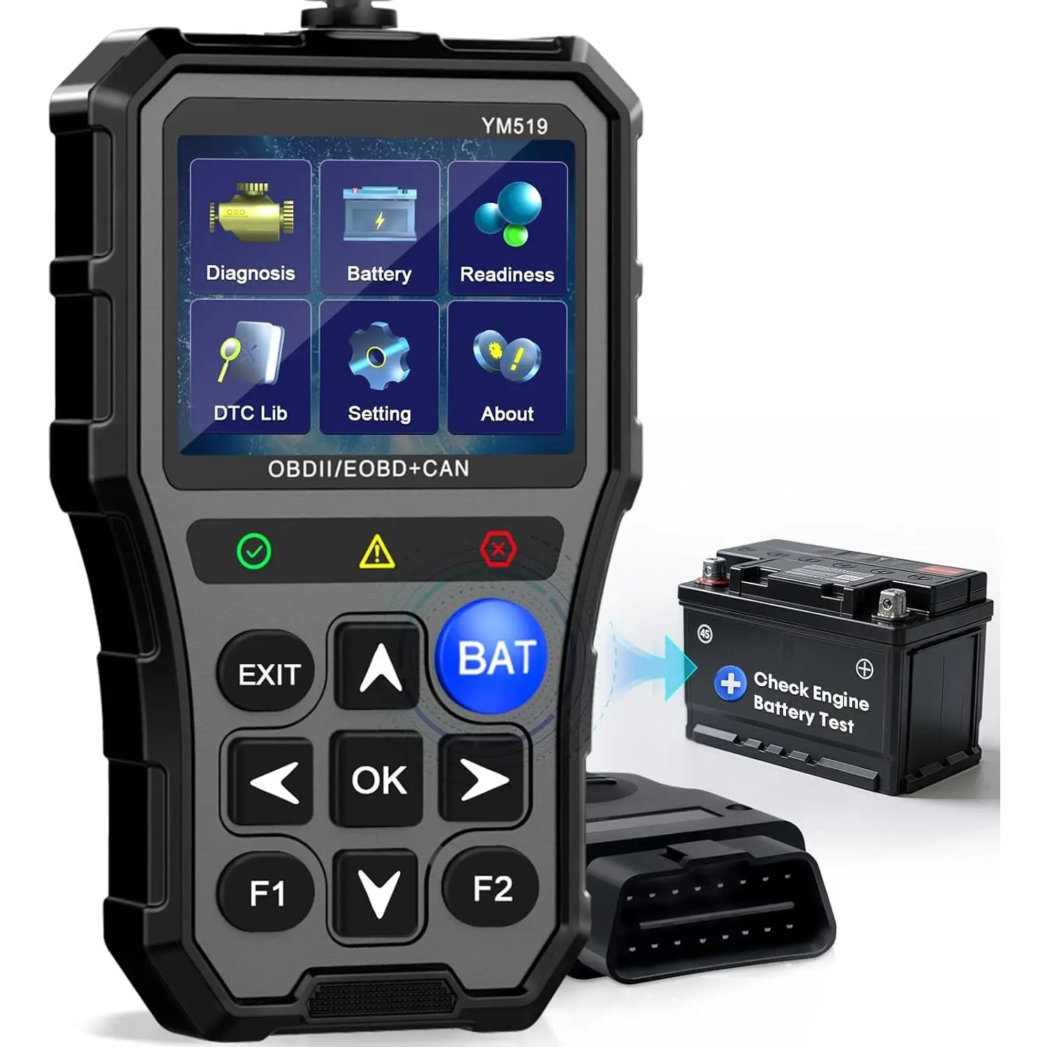GJANSH OBD2 Scanner with Battery Tester - Check Engine Light & Emissions Readiness, Plug & Play, Battery Health, Real-Time Date, Car Code Reader, Support All OBD II Vehicles
