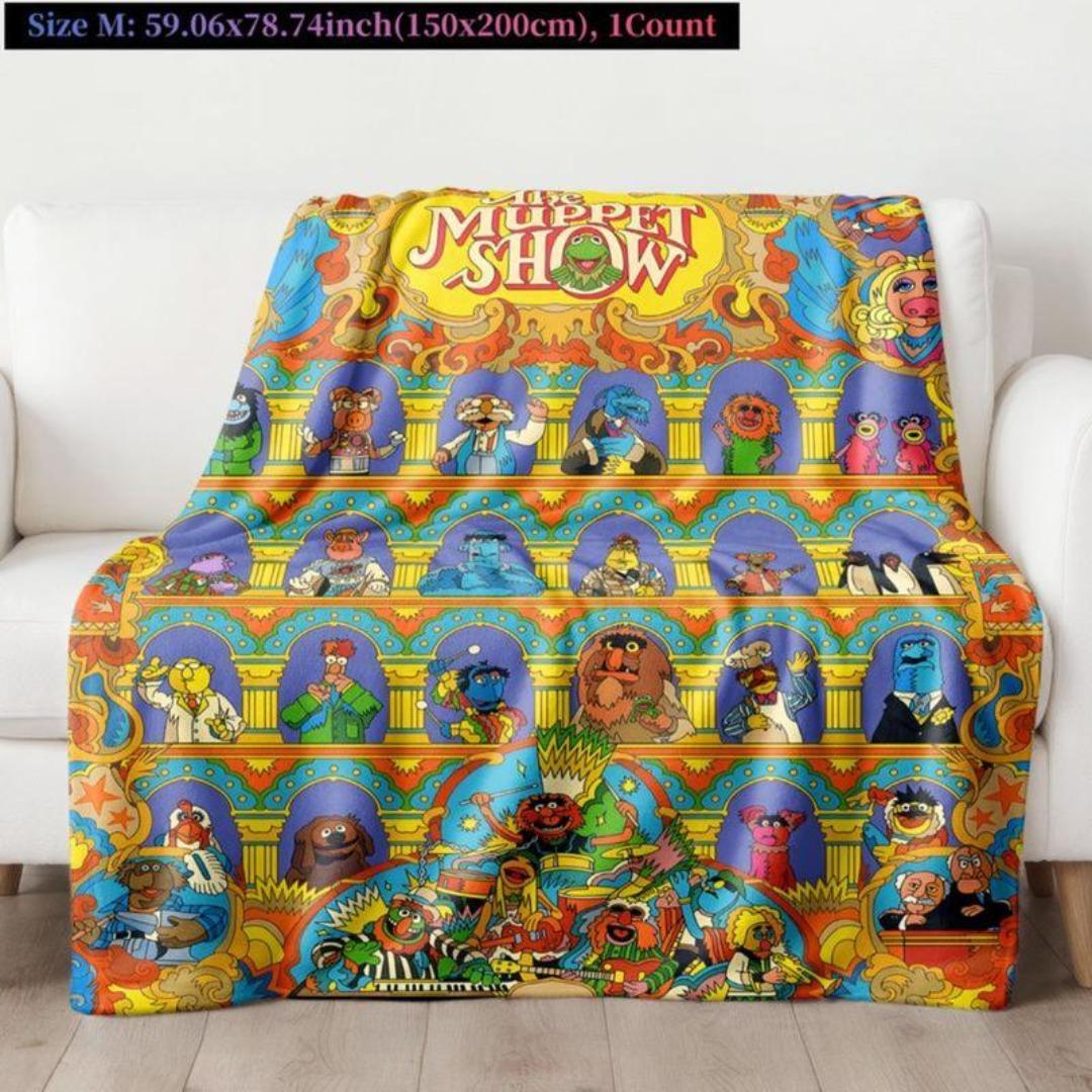 The Muppet Show Flannel Blanket, Colorful Theatre Collage Design with Classic Characters, Soft Cozy Throw Blanket for Bed Sofa Couch Nap Office Travel Camping, Bright Decorative Nostalgic Cartoon Blanket Bedding for Kids & Fans Gift Cartoon Blanket Hallow