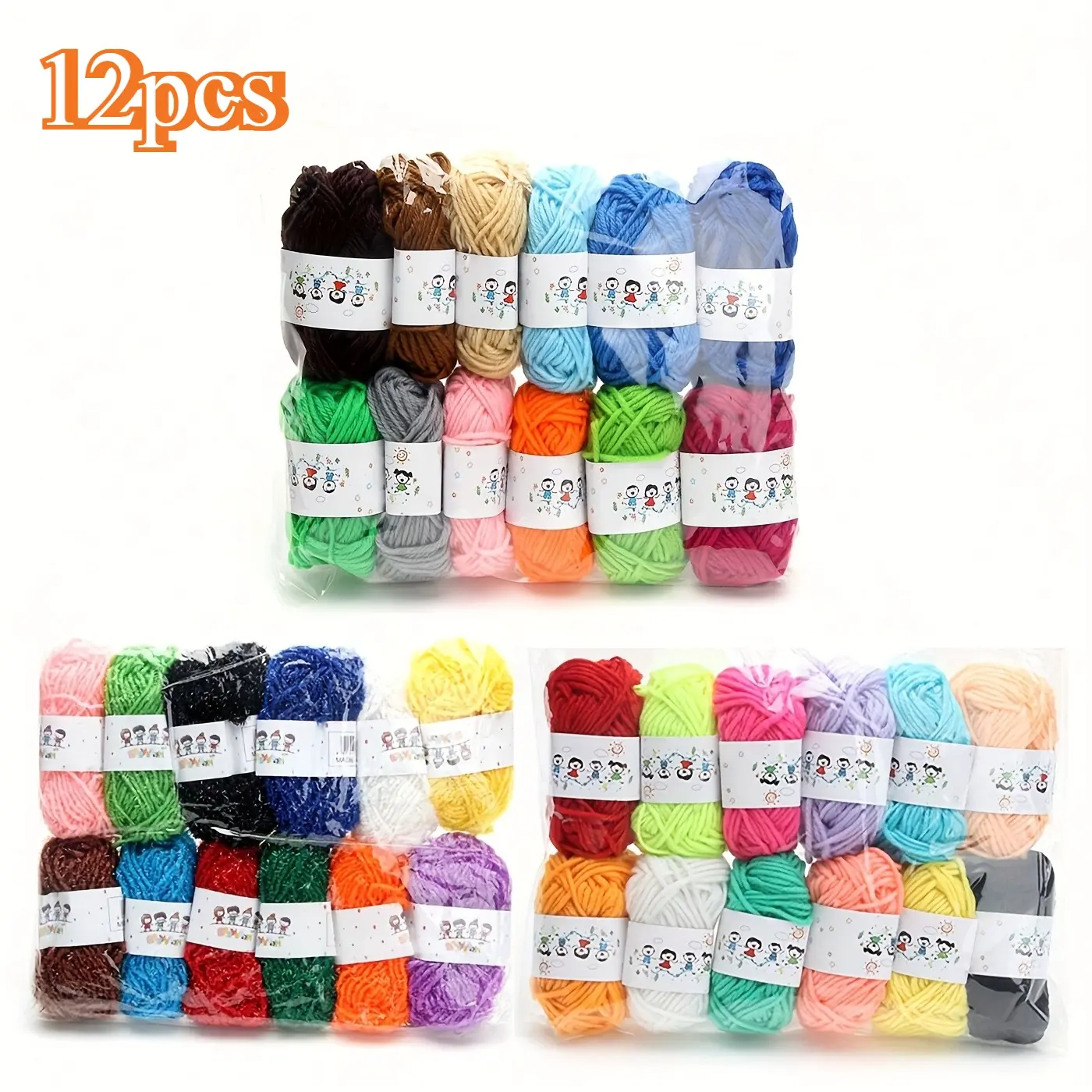 12pcs Mixed Color Crochet Knitting Yarn Set, Diy Knitting Supplies, Including 3.5MM Crochet Hook, 5 Marking Needles, 6 Stitching Needles, Suitable for DIY Crafts, Sewing, Knitting, Crochet, 100% Acrylic, Random Colors & Packaging
