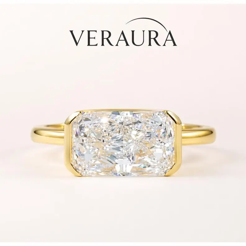 3CT East-West Hero Ring Long-Lasting Color Rectangular Radiant Cut  half bezel Thick Gold Plated Brass 5A CZ Ring Minimalist  for Women