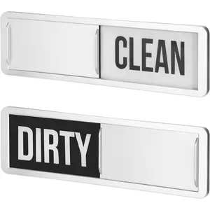 Dishwasher Magnet Clean Dirty Sign, Strong Magnet Clean Dirty for Kitchen Refrigerator, Easy to Read and Slide, Self-Adhesive Stickers for Non-Magnetic Dishwasher（Black White）