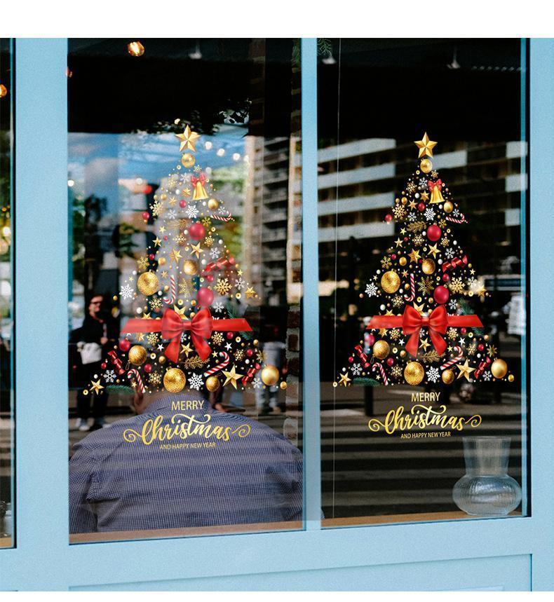 1Pc45Cm*60Cm Christmas Decorative Window Stickers, a Classic Christmas Tree Window Grille, Pvc Electrostatic Stickers, Holiday Glass Door Stickers, Shop Decorations
