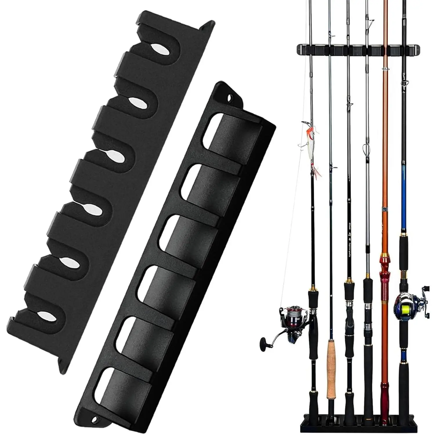 Vertical Fishing Rod Holders Wall-Mounted Holds up to 6 Rods or Combos | Simple Deluxe Fishing Pole Holder & Rack for Garage & Boat Storage Organizer Fishing Gear Equipment for Men Women
