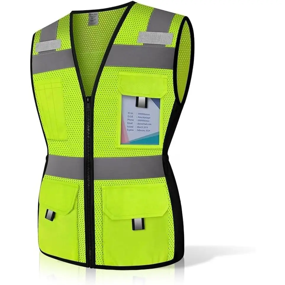 Womens Safety Vest with 11 Pockets and Zipper, Snug-Fit High Visibility Reflective Vest, Neon Safety Vest for Women Contractors/Surveyors/Workers, Durable, ANSI Compliant, (U-Yellow, XS)