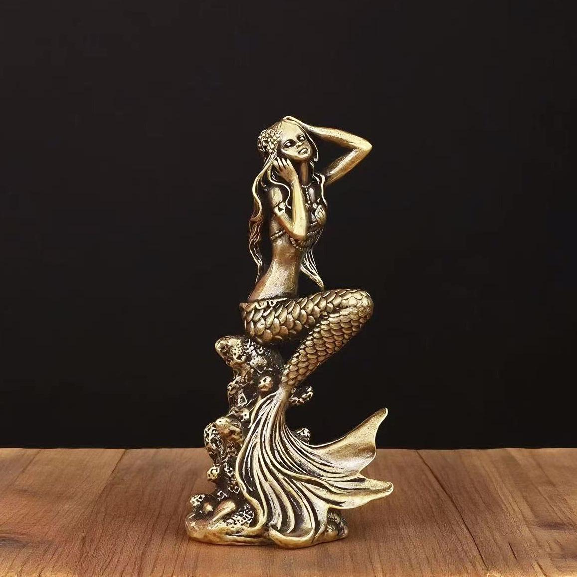 Brass Mermaid Statue Home Decor – Coastal Figurine, Handmade Ocean-Inspired Desk Sculpture, Luxury Living Room & Office Decoration, Aesthetic Gift for Women, Birthday, Housewarming, Nautical Home Accent Art Brass Mermaid Statue Home Decor – Coastal Figurine, Handmade Ocean-Inspired Desk Sculpture, Luxury Living Room & Office Decoration, Aesthetic Gift for Women, Birthday, Housewarming, Nautical Home Accent Art
