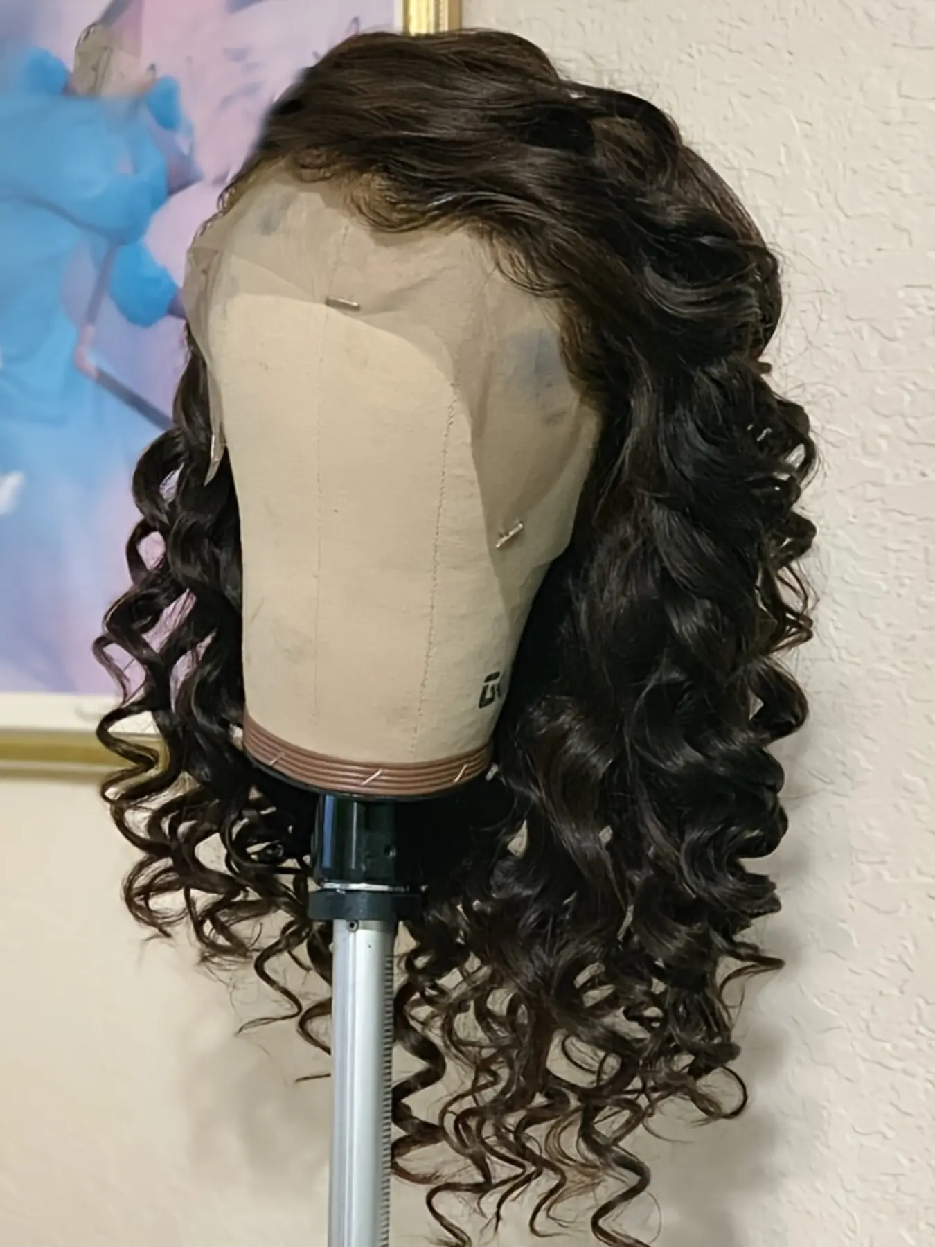 Soft Long 26-Inch 180 Density Natural Black Deep  Wave Curly Lace Front Wig, Glueless Pre-Plucked Heat Resistant Synthetic Daily Wear Hairpiece
