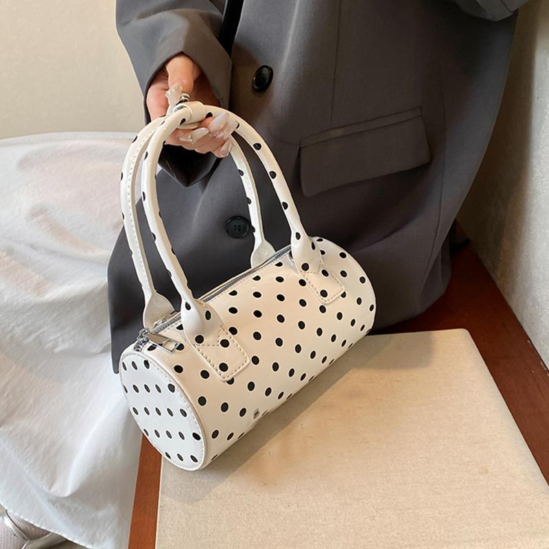 Crossbody Bag for Women Barrel Shape Mini Top Handle Purse PU Leather Polka Dot Cute Handbag Adjustable Strap Daily Use
