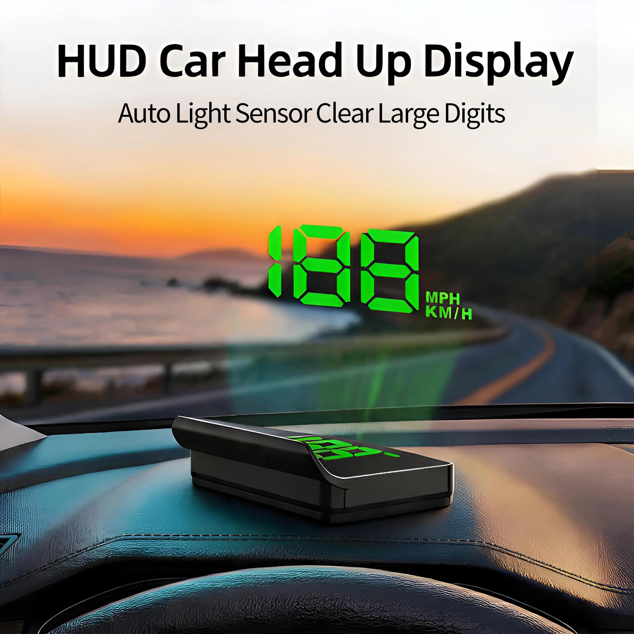 Car Head-Up Display (HUD), Plug & Play USB, GPS Digital Speedometer, Windshield Head-Up Display, Odometer (MPH), Auto Light Sensor Brightness Adjustment, Large Font, Digital Speedometer Compatible with Cars, Trucks, Motorcycles