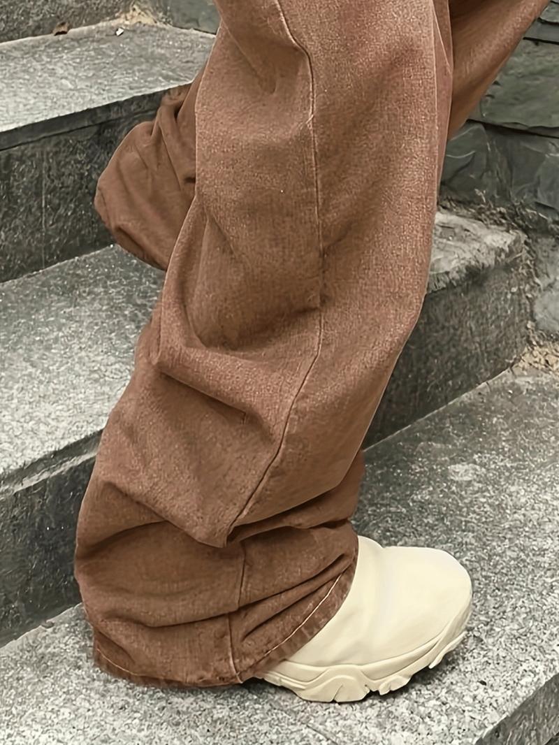 Men's Solid Color Wide-Leg Jeans, Loose, Casual, Stylish and Comfortable Wide-Leg for Daily and Outdoor Wear, Men's Bottoms for All Seasons, Menswear