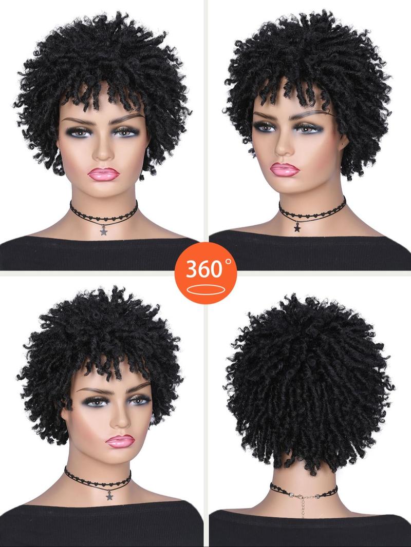12 Inch Short Dreadlock Wig, Afro Curly Faux Locs Synthetic Wigs, Glueless Afro Kinky Twist Wigs, Synthetic Short Dreads Wig, Synthetic Braided Wig