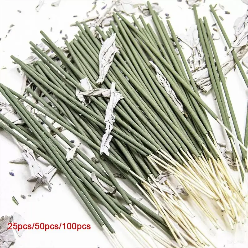 25/50/100 Sage Scented Incense Sticks, Woody Aromatic Scent, Durable Bamboo Sticks for Purifying Cleaning Relaxing, Ideal for Yoga Meditation Work Reading