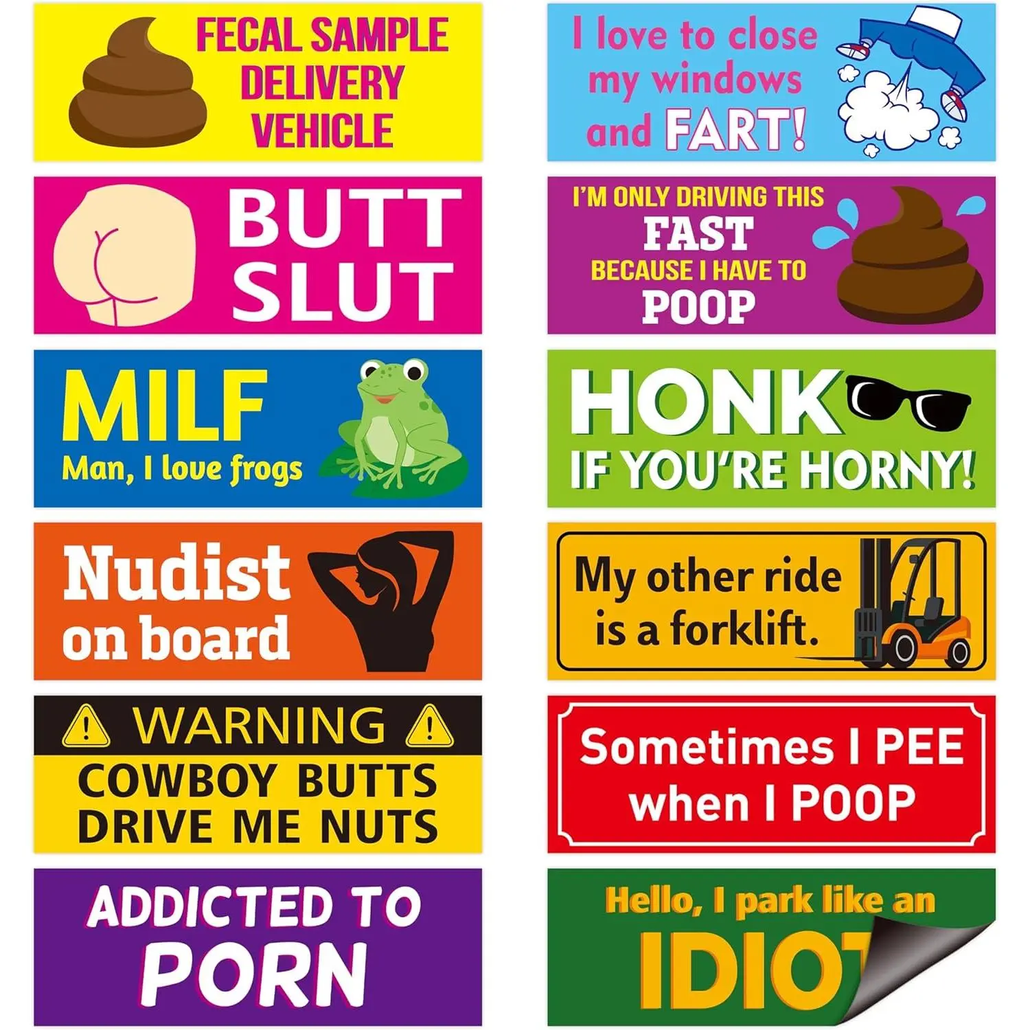 12pcs Funny Car Magnet, Prank Magnetic Bumper Decals for Adult Waterproof Car Hilarious Bumper Sticker Reusable Joke Funny Bumper Warming Sign for Car Truck Vehicle