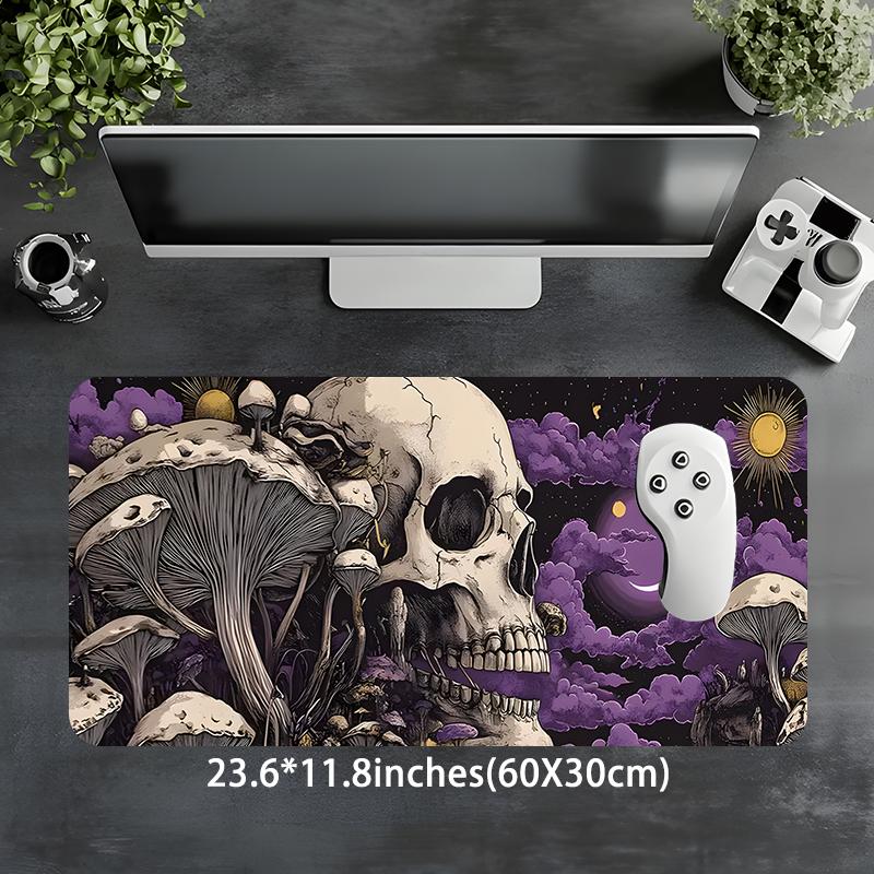 Skull & Mushroom Pattern Mouse Pad, Large Gaming Mouse Pad, Aesthetic Desktop Decoration Protective Pad, Non-slip Rubber Pad for Laptop, Desktop Computer Games