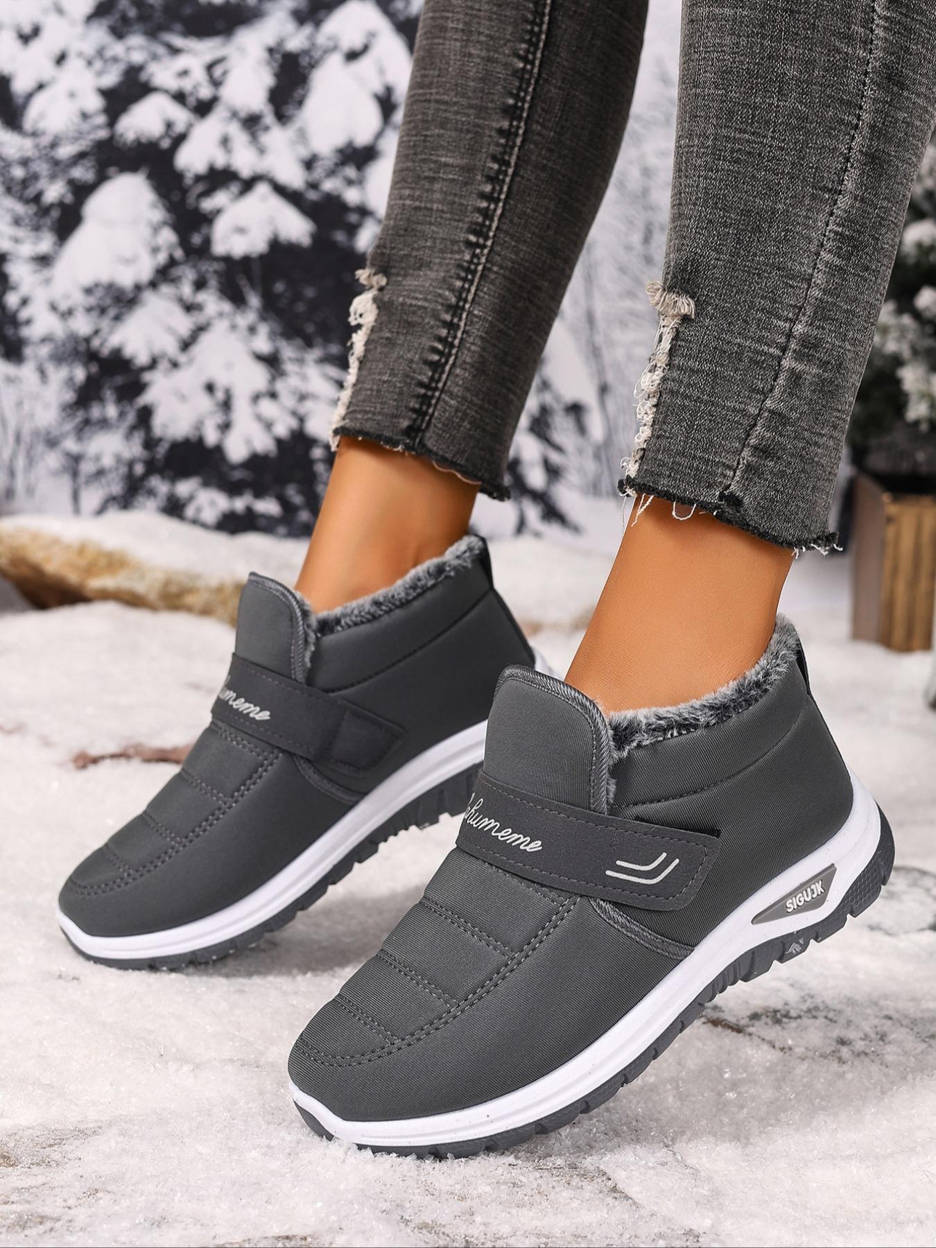 Women's Winter Snow Boots, Casual Warm Boots, Arctic Warmth Anti-Slip Thick PVC Sole, Fleece Lined Slip-On Outdoor Hiking Shoes, Round Toe Design