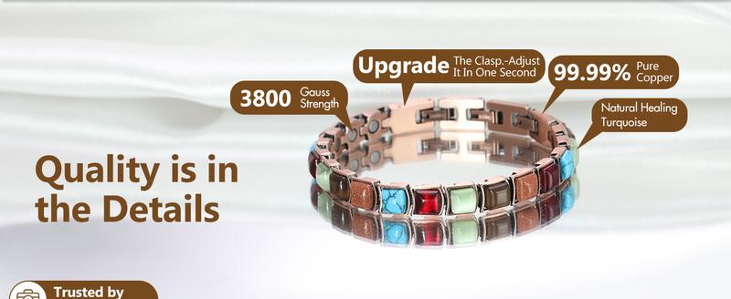 Jecanori Copper Bracelet for Women f, Pure Copper Magnetic  Bracelets with 3800 Gauss,Natural Turquoise Gifts for Women,Size Adjustable
