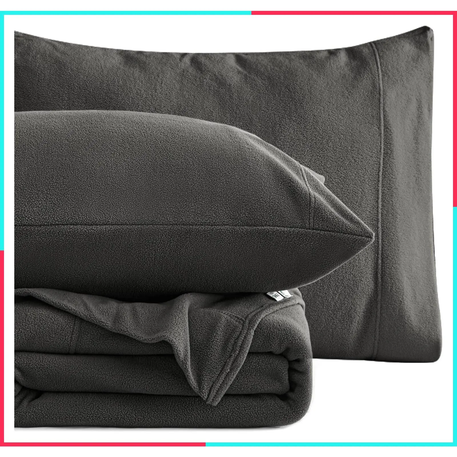 Fleece Queen Sheet Set - 4 Pcs Dark Grey Winter Soft Plush Polar Fleece Bed Sheets Set with 16" Deep Pocket, Cozy Warmth for Cold Season (1 Flat Sheet, 1 Fitted Sheet, 2 Pillow Cases)