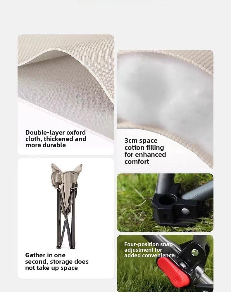 Foldable 4-Position Adjustable Lounge Chair with Armrests Thickened for Outdoor Indoor Use Portable Recliner for Camping Office Resting