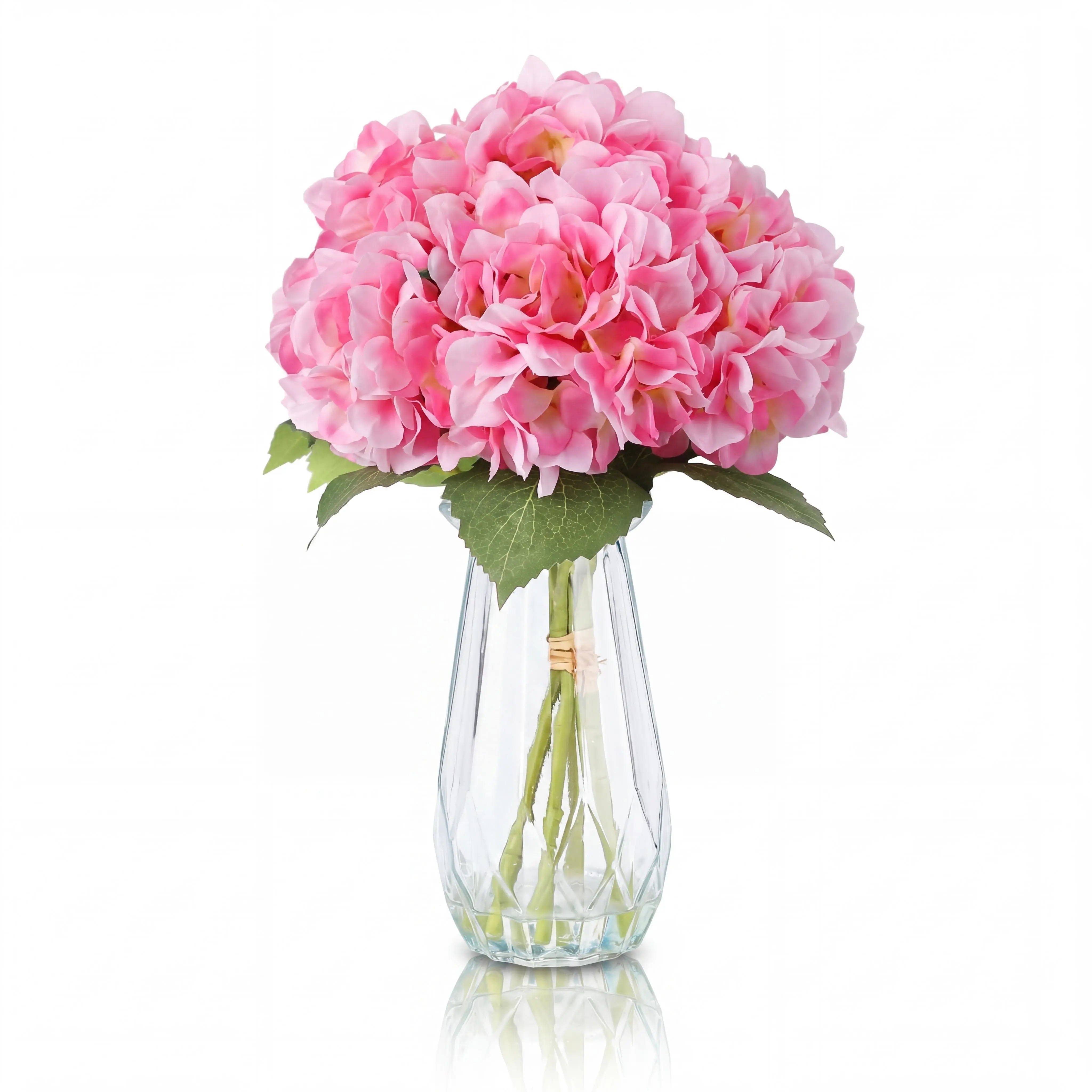 Artificial Hydrangea Flowers with Glass Vase, Silk Faux Hydrangea Flowers Arrangement with Faux Water