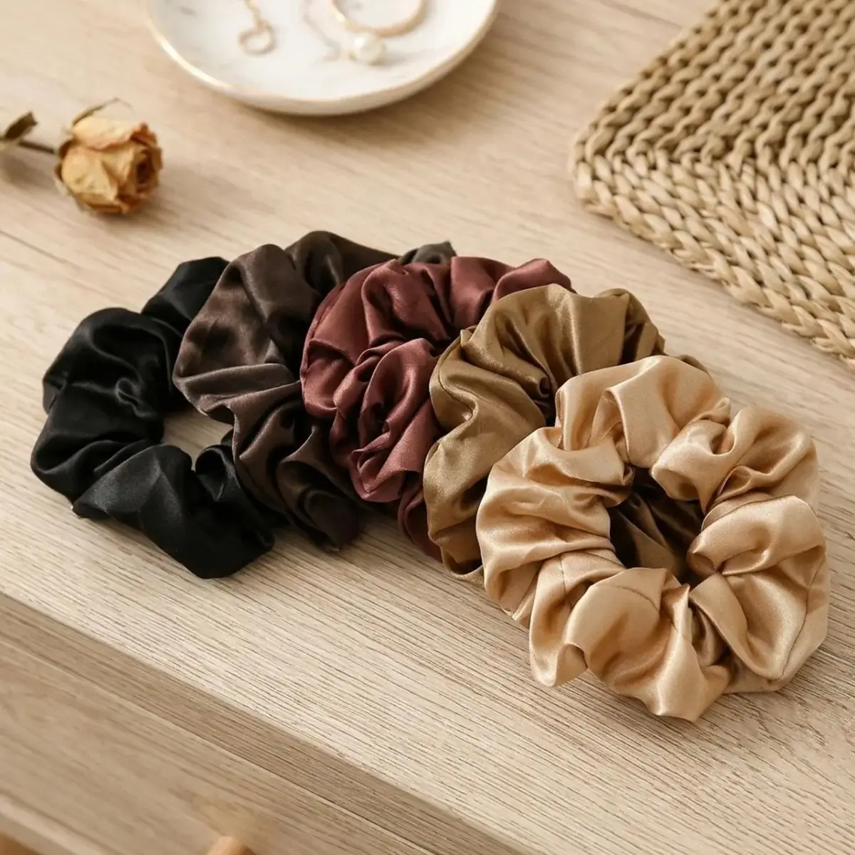 Luxury Satin Silk Elastic Band Scrunchies, 12-Pack Plain Assorted Color Hair Ties, Soft Hair Accessories for Casual Wear & Special Occasions, Silk Satin, Special Events, Cream, Soft Texture, Solid Colors, Female Use