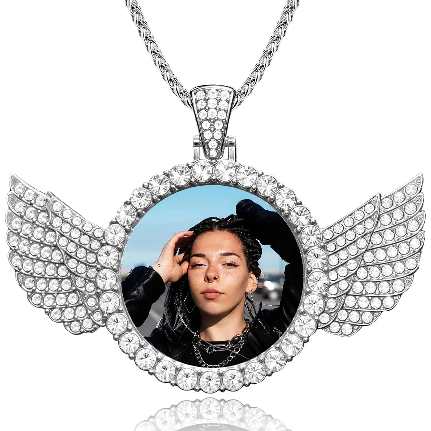Custom Circle Chain with Picture, Photo Necklace for Women Men |   Custom Picture Necklace Personalized Photo, Customized Chain with Picture Memorial Photo Gifts for Christmas Birthday