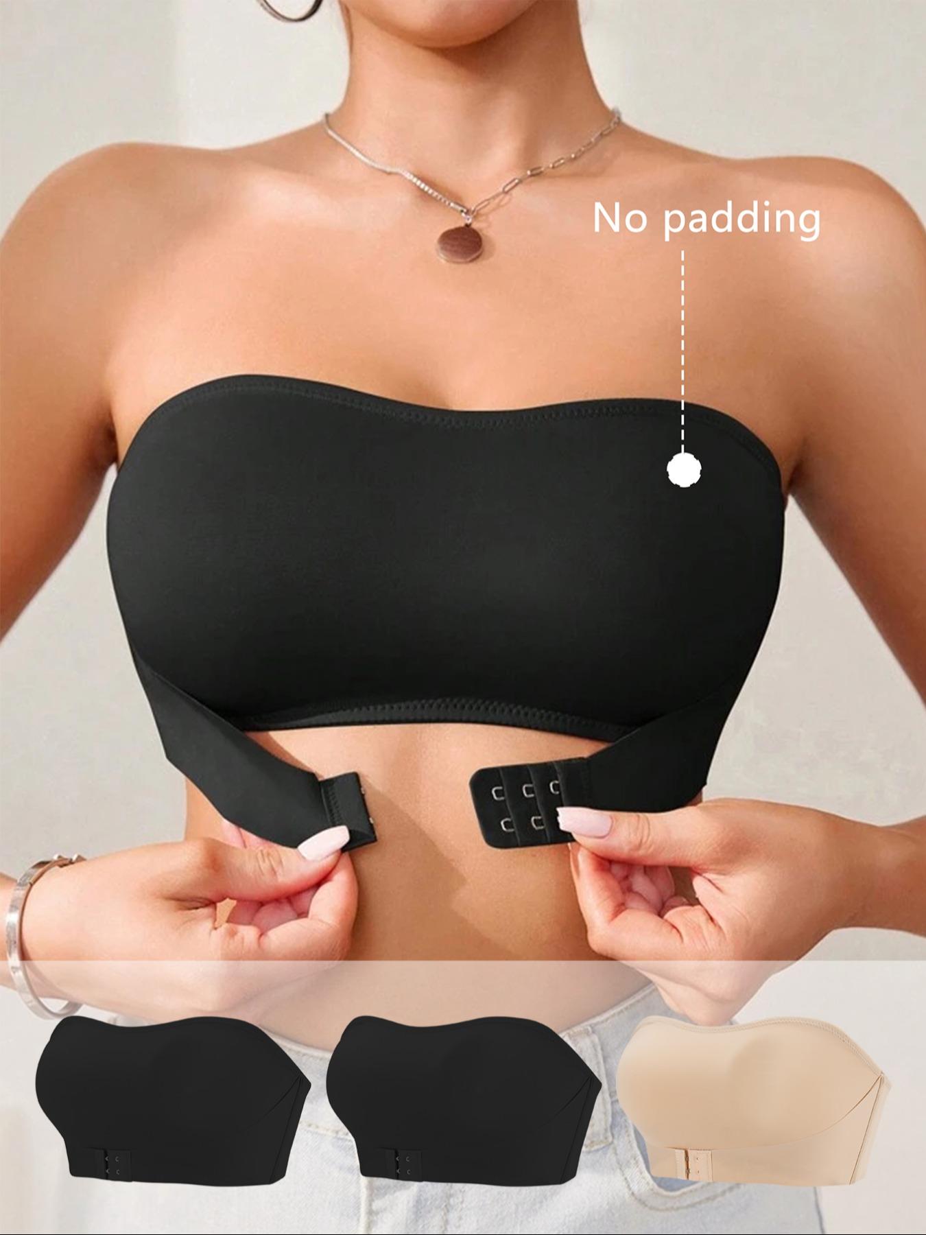 Women's Solid Wireless Strapless Bra, Wirefree Bra, Front Closure Buckle Push Up Bra, Soft Comfortable Breathable Lingerie for Daily Wear, Underwear