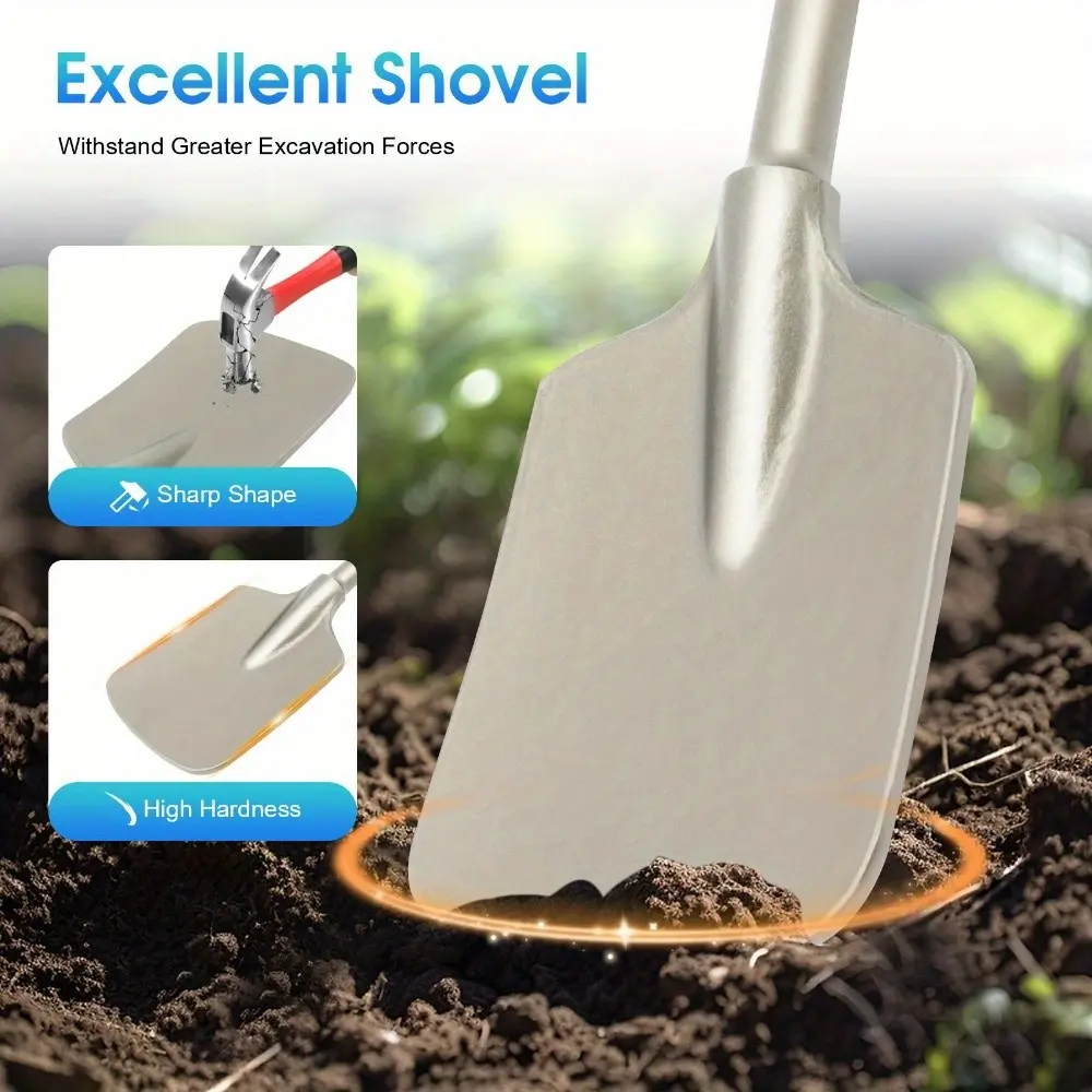 1-1/ 8 in 65A Shank Chisel Bit - 17.3" x 5.3" Hex Clay Spade Clay Shovel Alloy Steel Digging Shovel Bit Chisel - for Gardening Landscaping Concrete Brick Sand Stone
