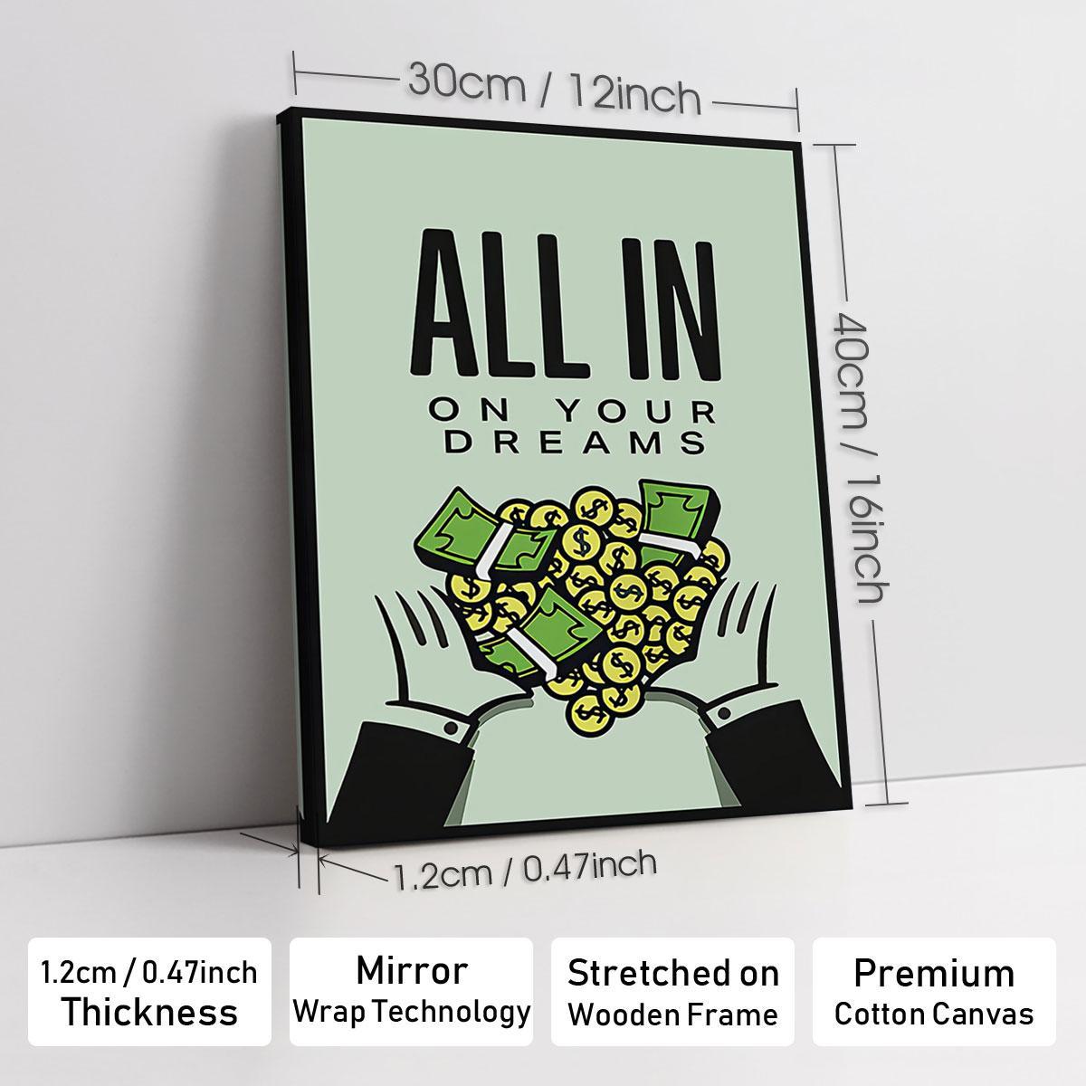 Money & Letter Pattern Painting with Wooden Frame, 1 Count Modern Canvas Wall Art, Unique Artwork, Wall Decor for Home Living Room Bedroom Office