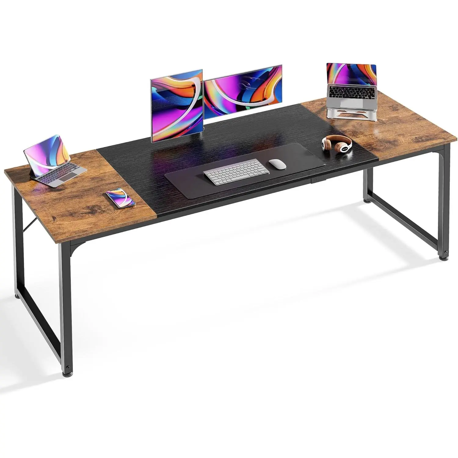 Huuger Computer Desk, 70-inch Office Desk, Gaming Desk with Storage, Writing Desk Work Desk for Home Office, Study, Long Simple Desk, Large Legroom, Metal Frame, Rustic Brown and Black