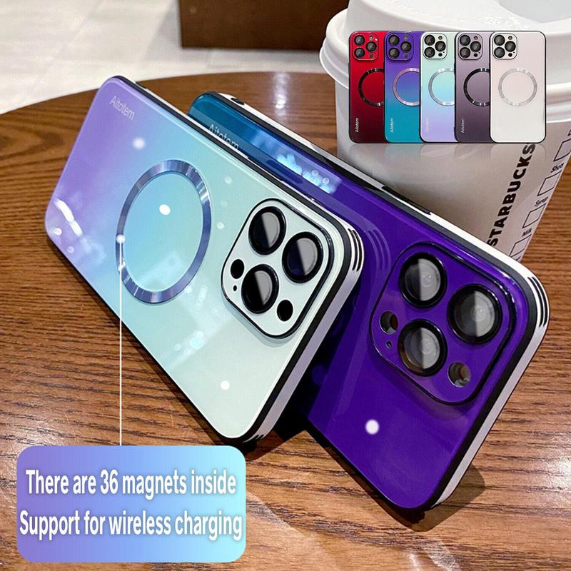 HISTORYOO Gradient Tempered Glass Pattern Shockproof Case For MagSafe For iPhone 17 Pro Max 17 Air For iPhone 16 15 Pro Max 14 Plus 13 12 Pro, Support Wireless Charging Hard Back Cover Silicone TPU Bumper Frame With Camera Lens Protector