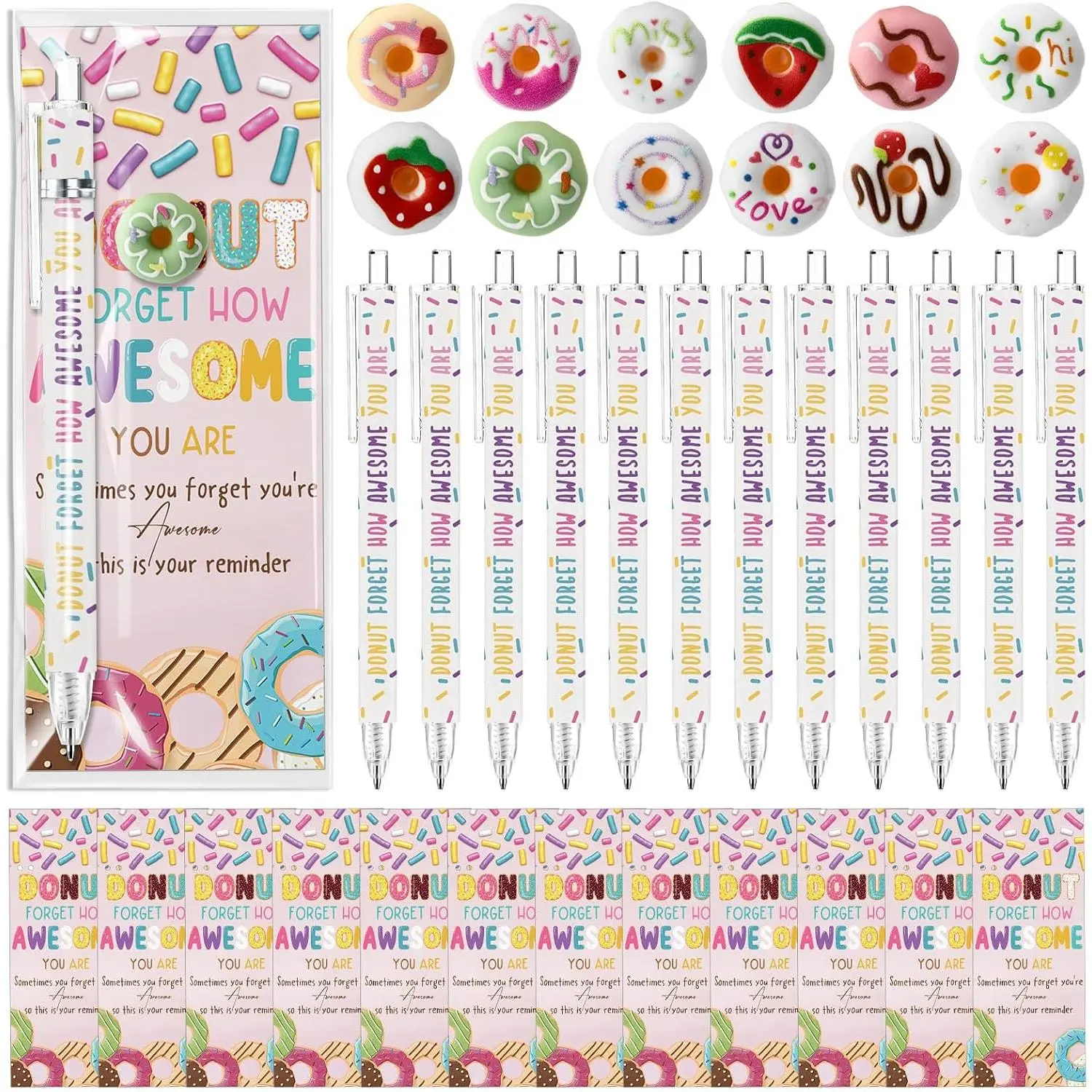 12 Sets  to School  Bulk Donut Appreciation Thank You Ballpoint Pen  Ornament Bookmark Inspirational Vbs Gifts for Employee Teacher Staff Nurse Volunteer Coworker Team Survice