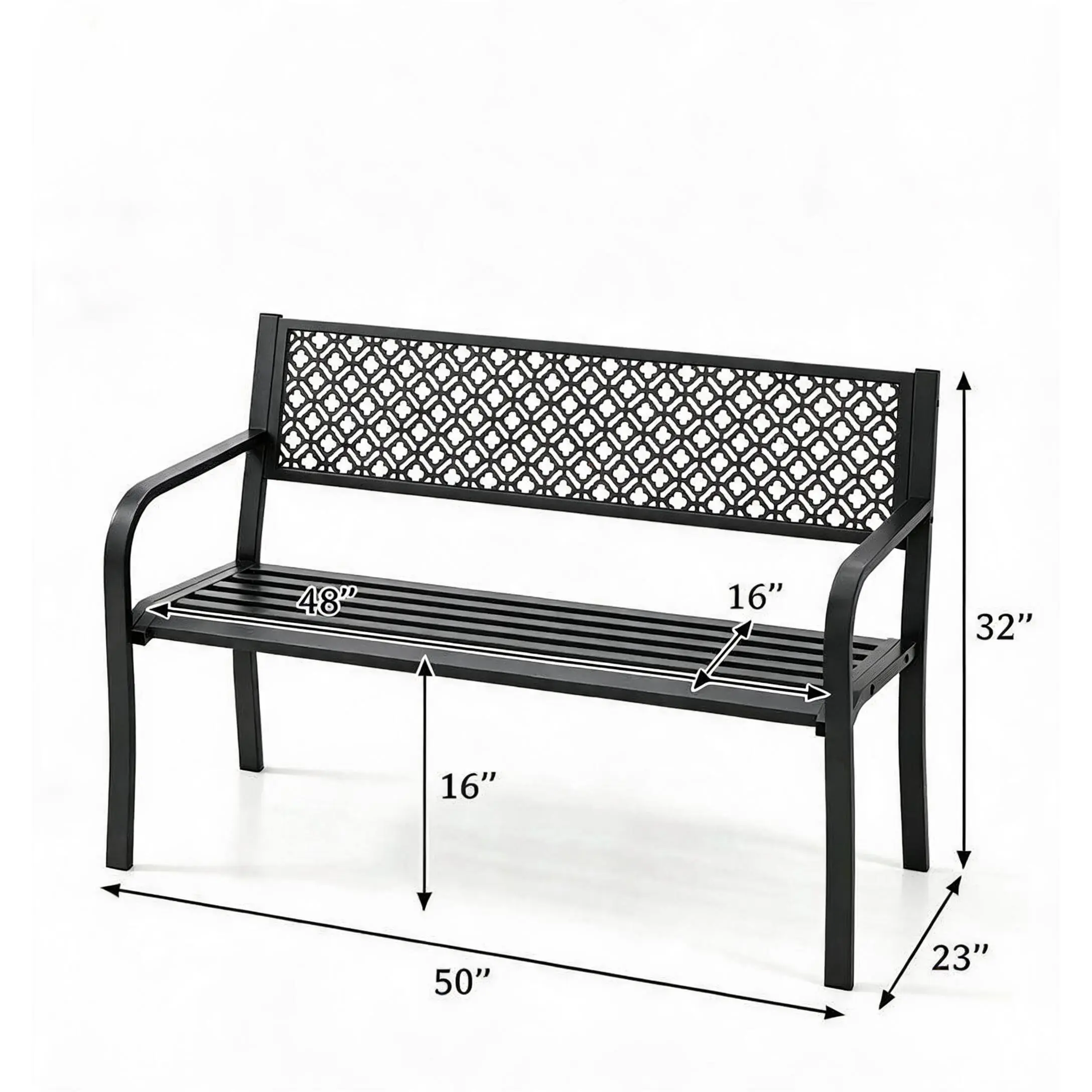 50'' Long Outdoor Bench, Heavy Duty Patio Bench, Capacity 750lbs, Metal Outdoor Garden Bench for Backyard Balcony Deck, Weather-Resistant & Easy Assembly