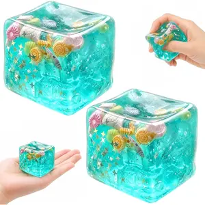 2 Pack 1.77 inches Sensory Items with Real Sea Shells, Ocean Squishy Beach Squishy Fidget Essentials,TPR Material Relaxation Balls for Office and Classroom Focus (Ages 14+)