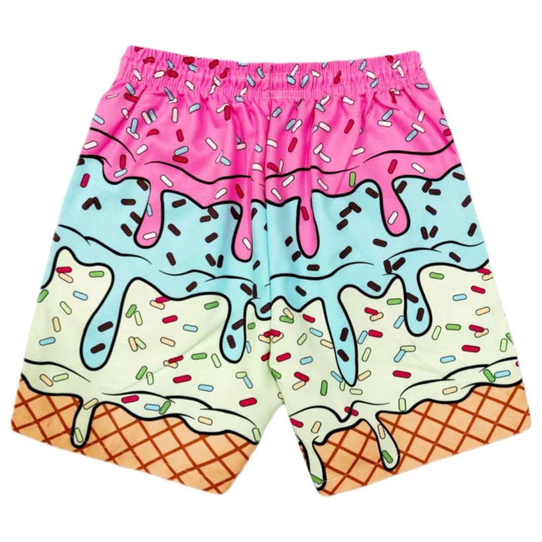 Summer Ice Cream Hawaiian Style Men's Quick-Drying Shorts Breathable Soft Comfortable Loose Plus Size Beach Swimwear Casual Shorts