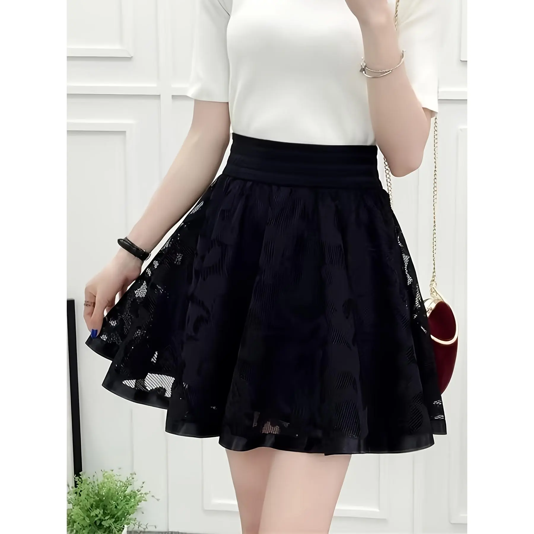 Women's Pleated A-line Mesh Short Skirt, Black Puffy Skirt, Summer Spring Autumn Pantskirt, Lace Half Skirt, Umbrella Skirt