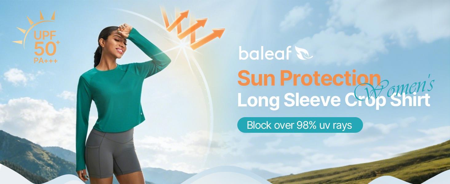 Baleaf Women's UPF 50+ Long Sleeve Crop Top Sun Shirt Lightweight UV Protection Workout Rash Guard with Thumbholes for Hiking and Running