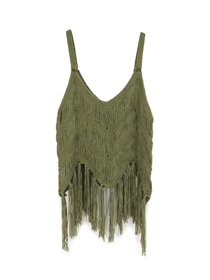 Women's Plain Fringe Trim Cami Top, Casual Fitted Sleeveless Top for Summer, Fashion Women's Knitwear for Daily Wear