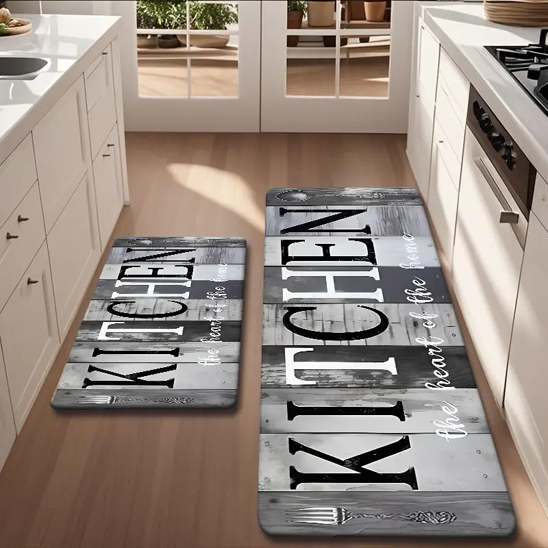 2pcs/3pcs Flannel Kitchen Mat Set, Vintage Wood Texture, Non-Slip, Absorbent, Home Decor for Kitchen, Bathroom, Laundry Room