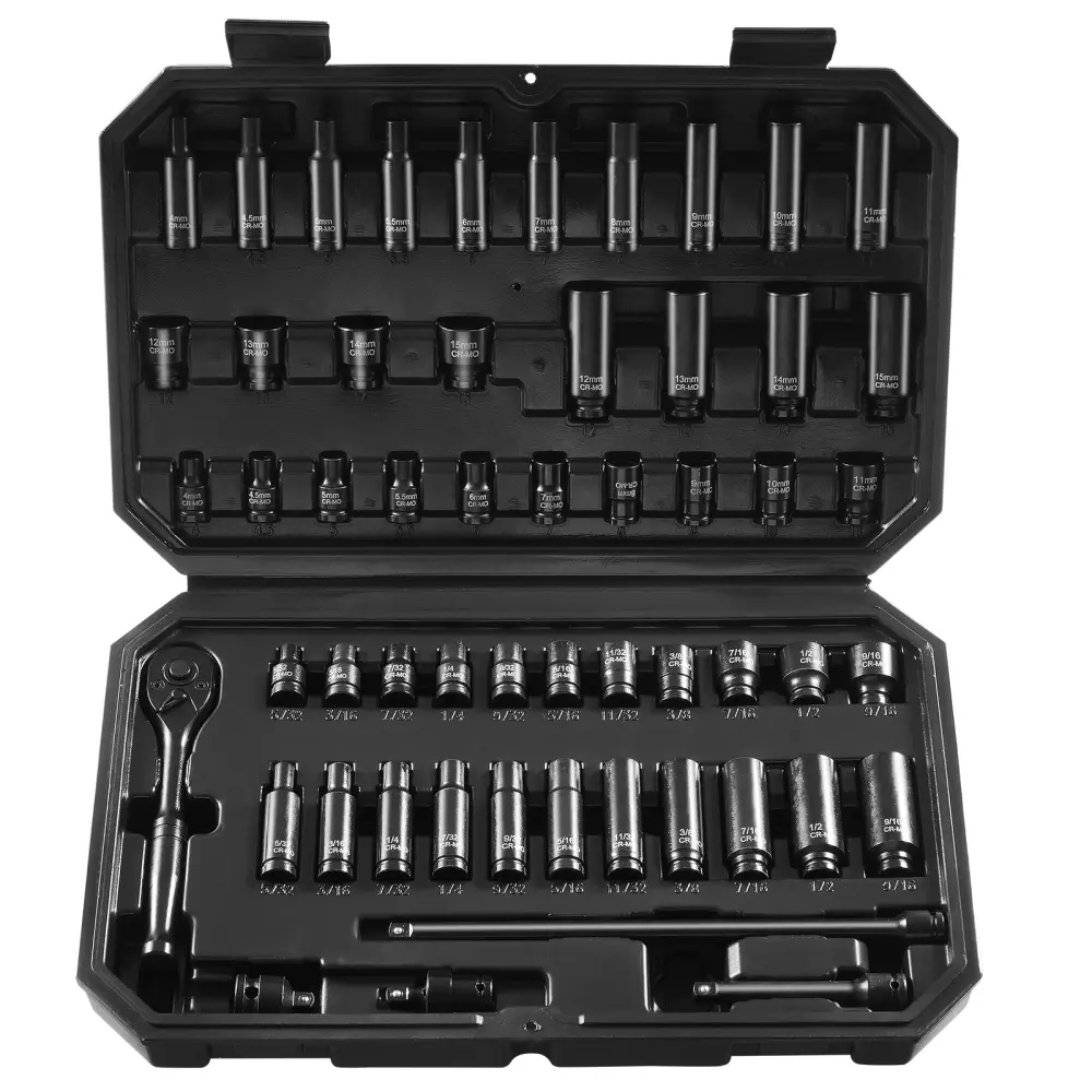Metric 55-Piece 6-Point 1/4"-Drive CR-V Industrial-Grade Alloy Steel Impact Hexagonal Socket Set, Mechanic Multi-Size Ratchet & Socket Set with Wrench, Bit Hand Tool, Easy-to-Read Size Markings & Convenient Storage Case, Hexagonal & Socket Sets, Multi-Siz