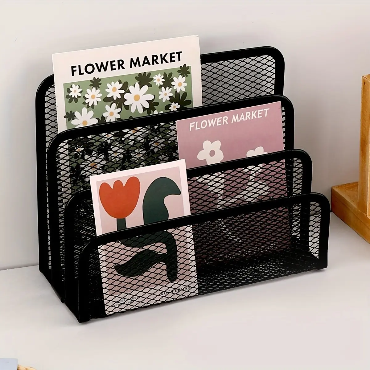 3-Tier Metal Mesh Desktop Organizer, Powder Coated, Partitioned Compartments, Ideal for Files, Letters, Bills, Magazines, Home & Office Use, Paper Organizers
