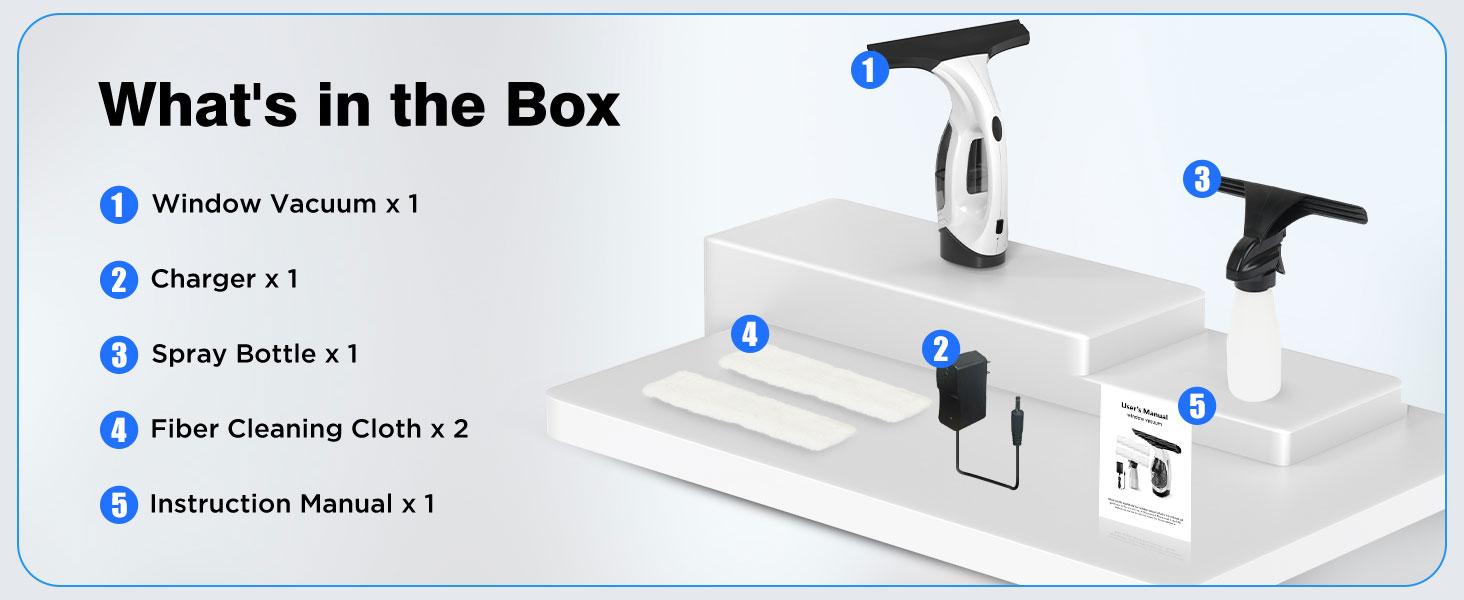 Window Vacuum Squeegee Cordless, 2000Pa Electric Window Cleaner Tool with 2200mAh & 150ml Water Collection Tank, Window Cleaning Kit Shower Squeegee for Glass Doors, Windows, Mirrors, Car (White)