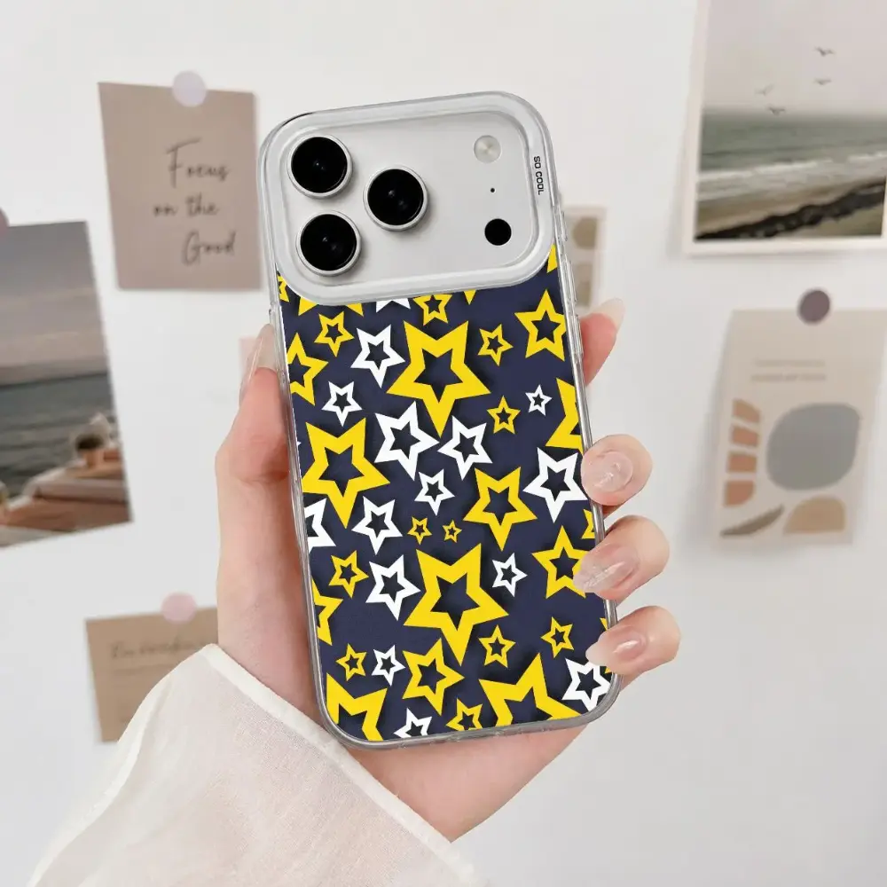 Printed Phone Case, Colored silver, Starry Night Navy Blue Pattern Phone Case, suitable for iPhone 17 16 15 14 13 12 11Pro Max mobile phone protective case, iPhone XS XR X 8 7 Plus