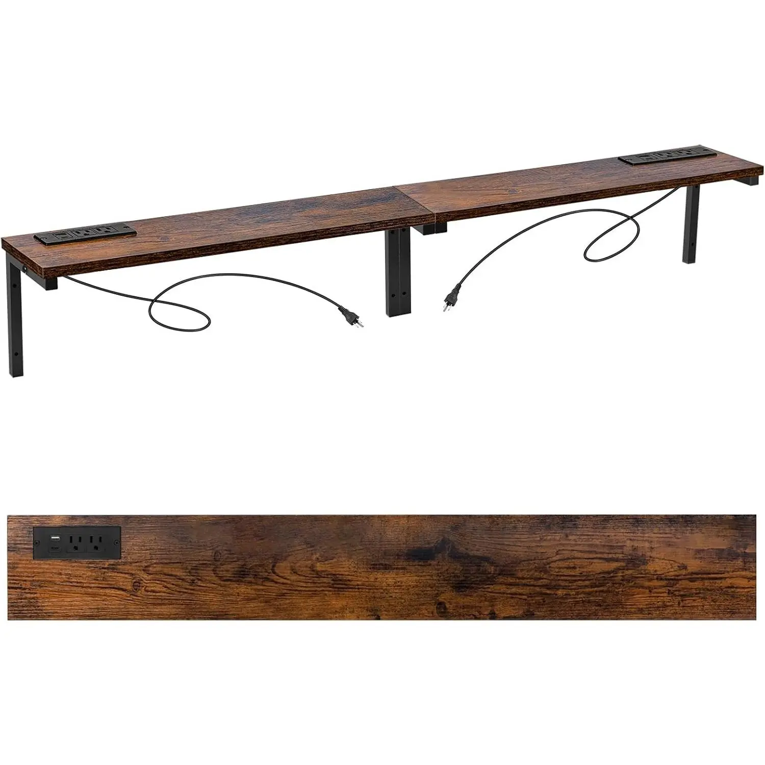 78.8" Narrow Console Table with Outlet, 5.9" Sofa Table Behind Couch Wall Mounted, 2 Pack with 4 Power Outlets 4 USB-C Ports 4.9ft Cord for Entryway, Hallway, Living Room, Rustic Brown