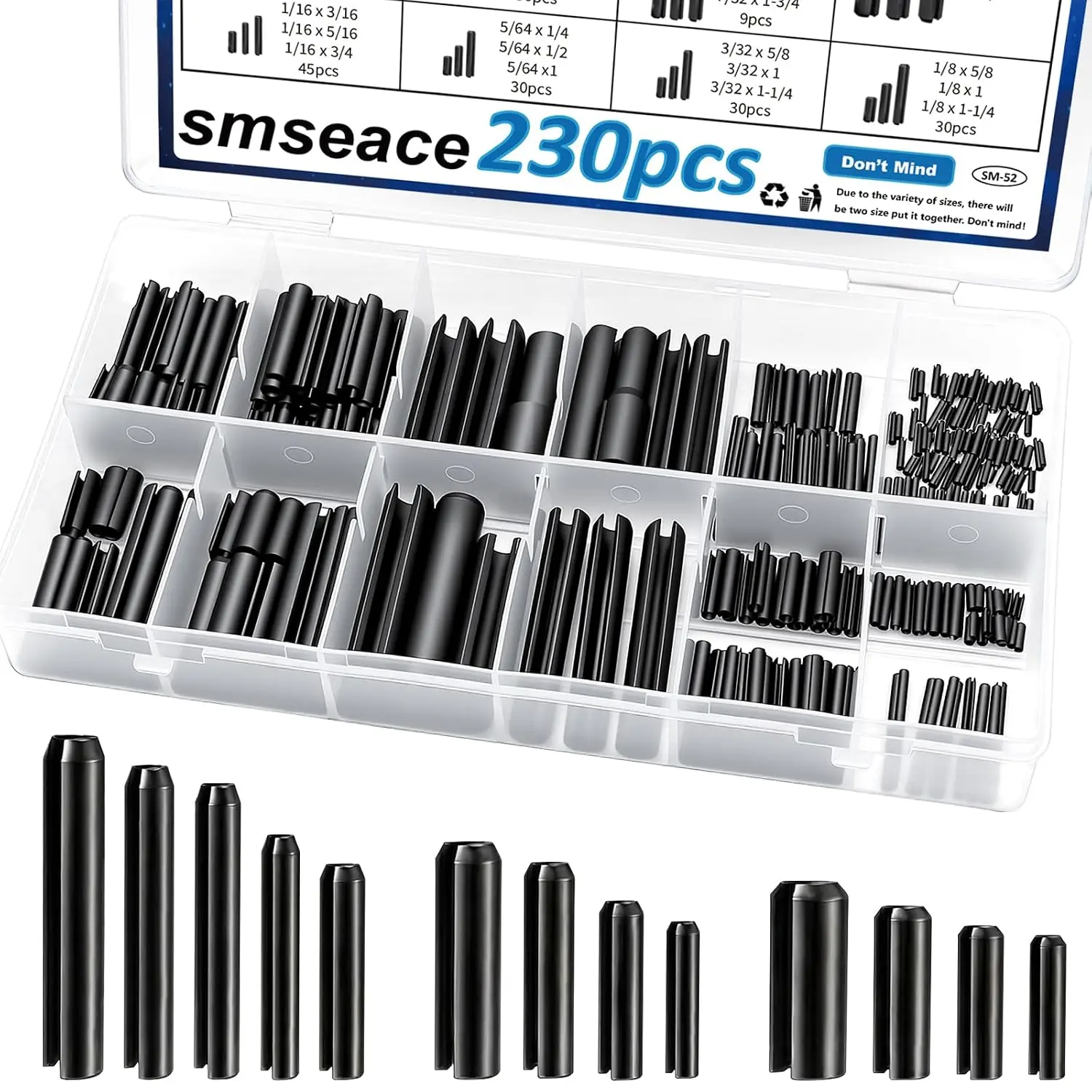 230Pcs Roll Pin Assortment Kit SAE Slotted Pins 1/16 5/64 3/32 1/8 5/32 3/16 7/32 1/4 5/16 3/8 Inch for for Home Improvement Automotive Repair