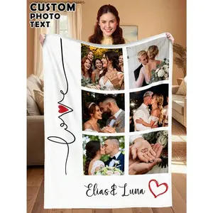 Personalized Custom Photo Flannel Throw Blanket - Romantic Name Collage, Soft Cozy Bedding for Couch/Bed, Gf Gift & Wedding Anniversary Present for Spouse, Bedroom Decor
