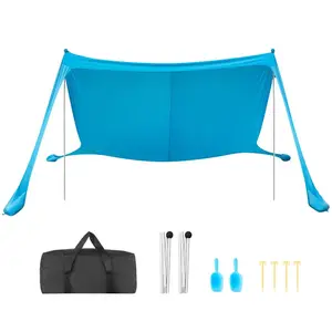 VEVOR Beach Tent Sun Shelter, UPF50+ Sun Protection, 6.6 ft Tall, 10x10 ft, Easy Pop Up Beach Canopy with 8 Sandbags, Stability Poles, Sand Shovels, Portable Shade for Family Outings, Camping, Fishing