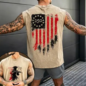 Men's 1776 2026 Soldier Tank Top 100% Cotton Washed Vintage Sand Sleeveless T-Shirt Loose Fit US Flag Patriotic 250 Years Minuteman Military Graphic Vest Gift for Boyfriend