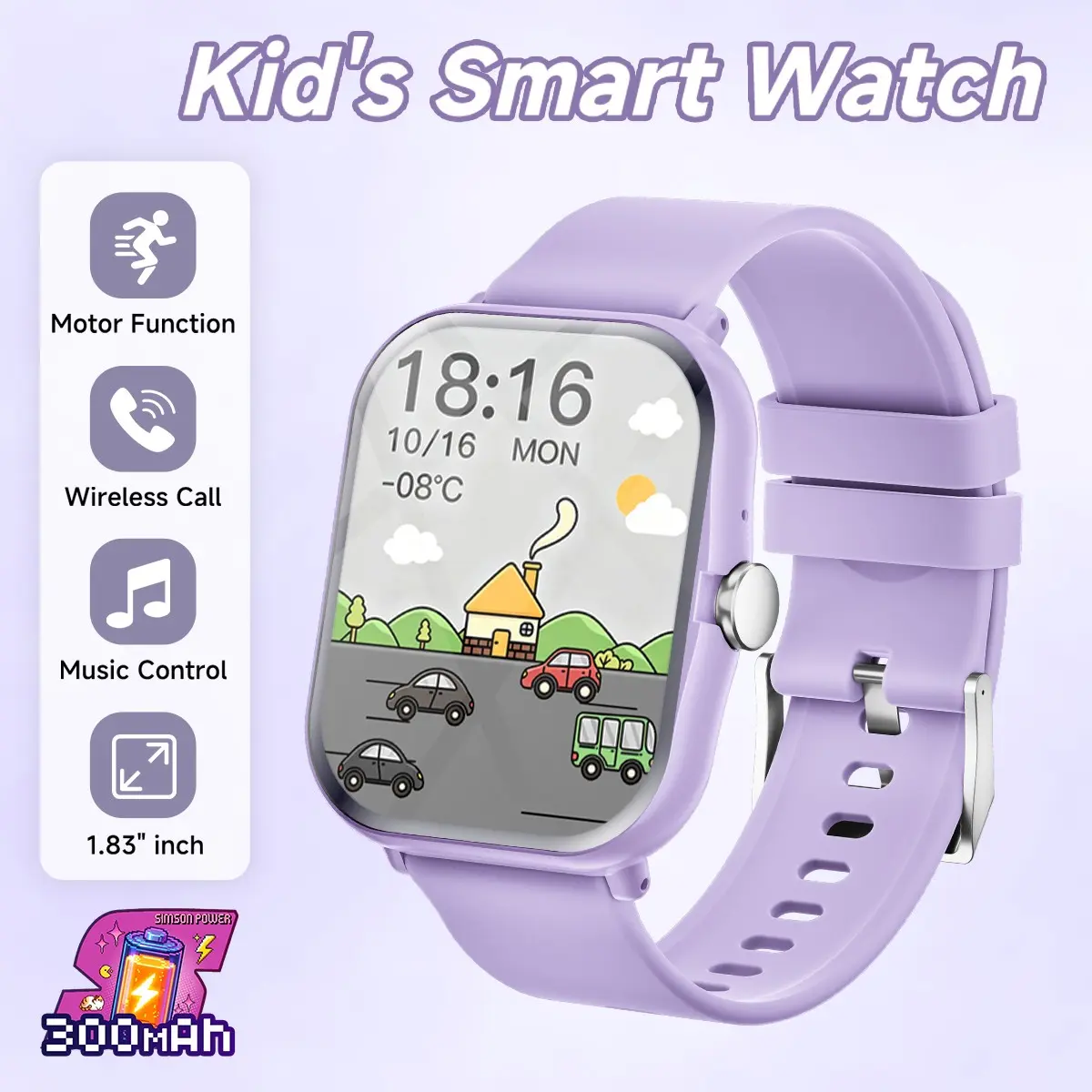 SIMSONLAB Kids' Smart Watch, 1.83 inch Multiple Sports Modes,Lightweight Plastic Frame, Comfortable Wear, BT-compatible Calls,Fitness Tracker, Message Alerts, Pedomete,Music Control, Customizable Watch Face,Kids Gift,Compatible with iPhone and Android