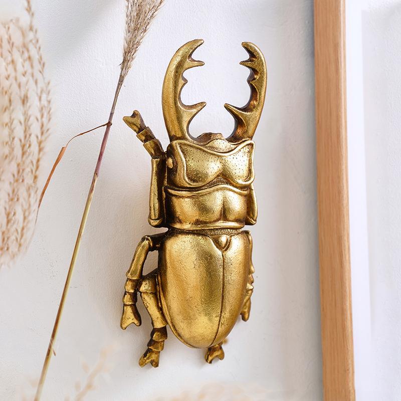 Golden Stag Beetle Wall Hanging Ornament, Insect Wall Decor for Living Room & Wall Background Display