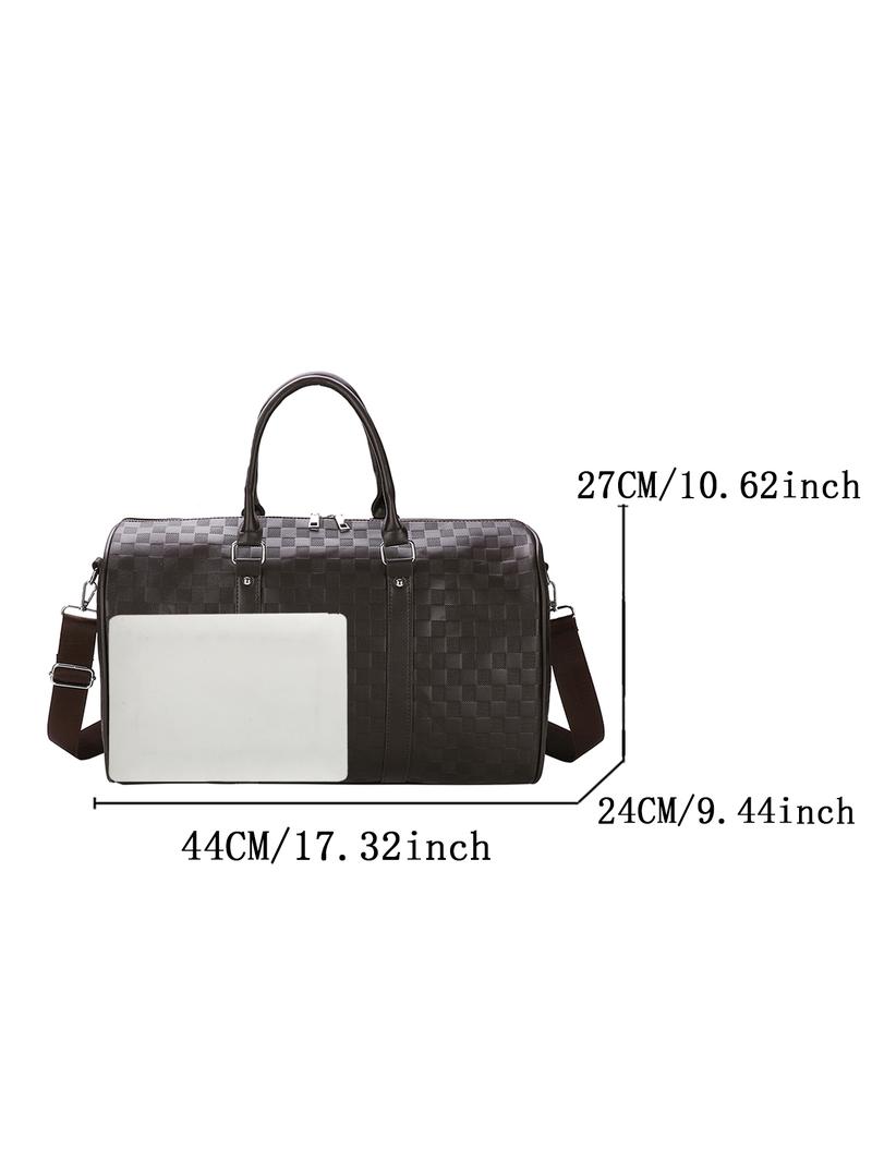 Fashion Checkerboard Pattern PU Leather Zipper Travel Bag, Travel Duffel Bag, Large Capacity Luggage for Women & Men, Casual Sports Fitness Bag for Travel & Business