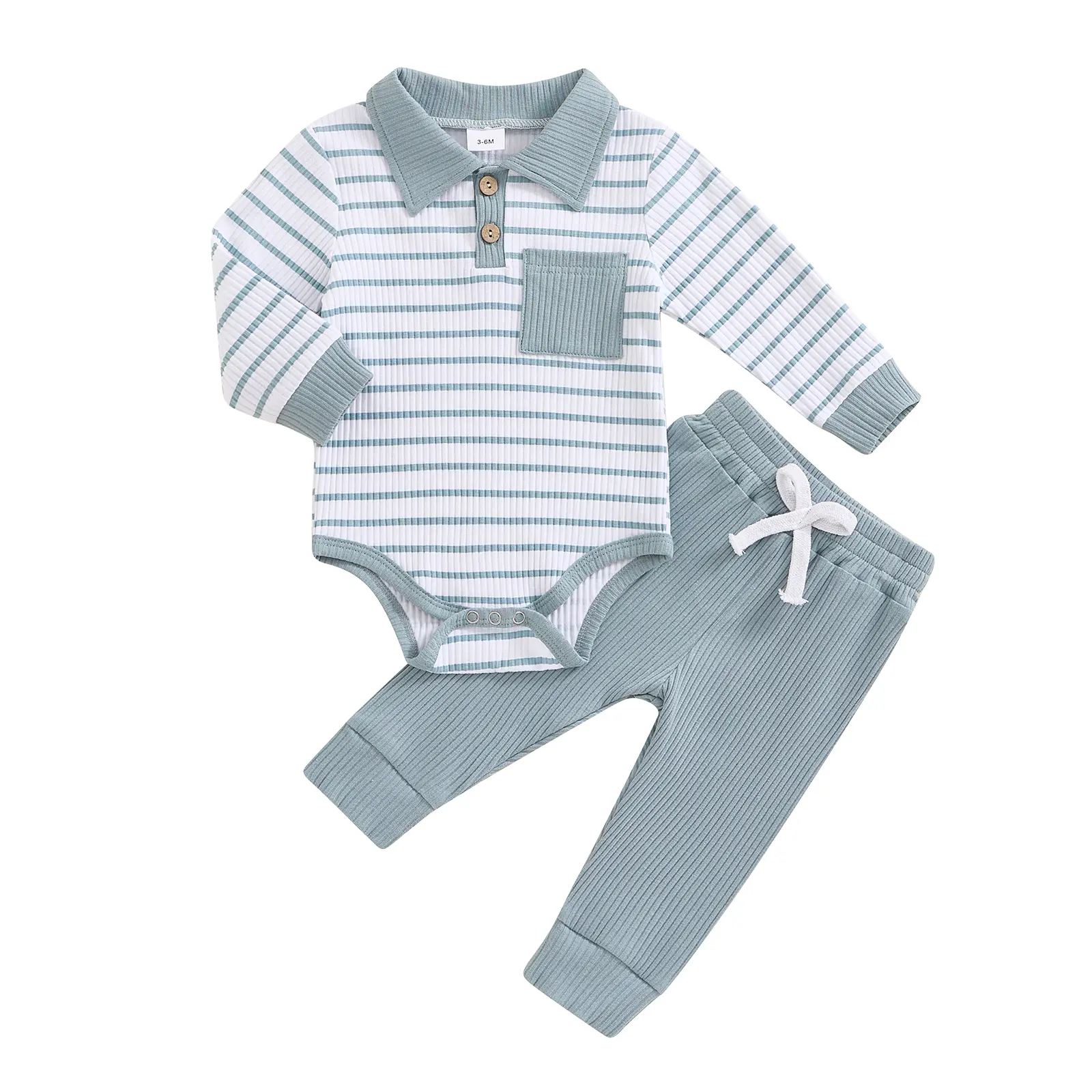 Newborn Baby Boy Fall Outfi Long Sleeve Striped Romper with Pants 2Pcs Set Fall Outfit